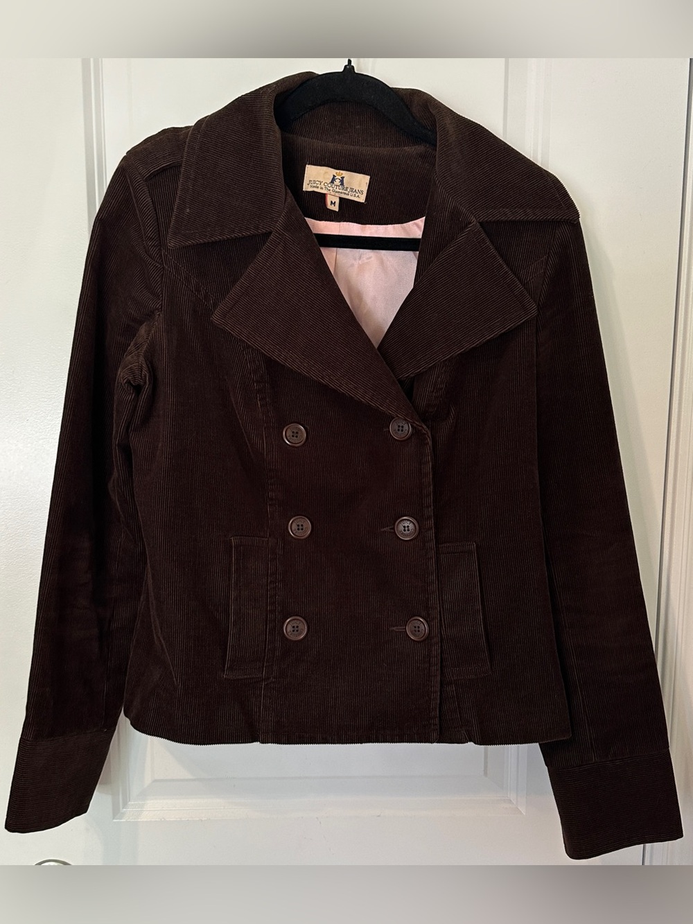 VTG JUICY COUTURE women's dark brown corduroy double breasted jacket, M.